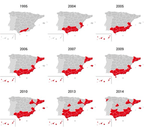 Expansión del Picudo Rojo en España